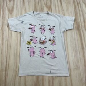 Courage The‎ Cowardly Dog Women's Small Beige Tan Graphic T Shirt Cartoon Worn